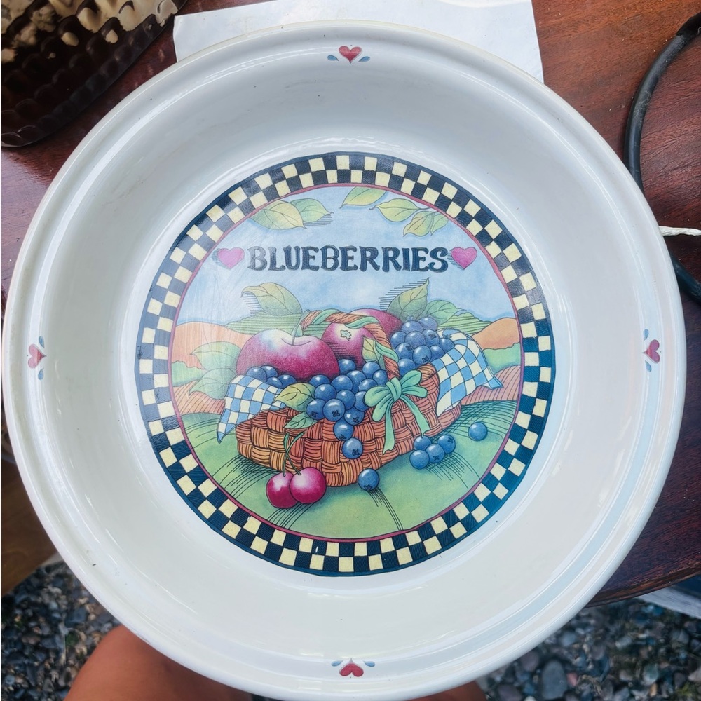Blueberries Ceramic Pie Plate with Fruit Basket Design